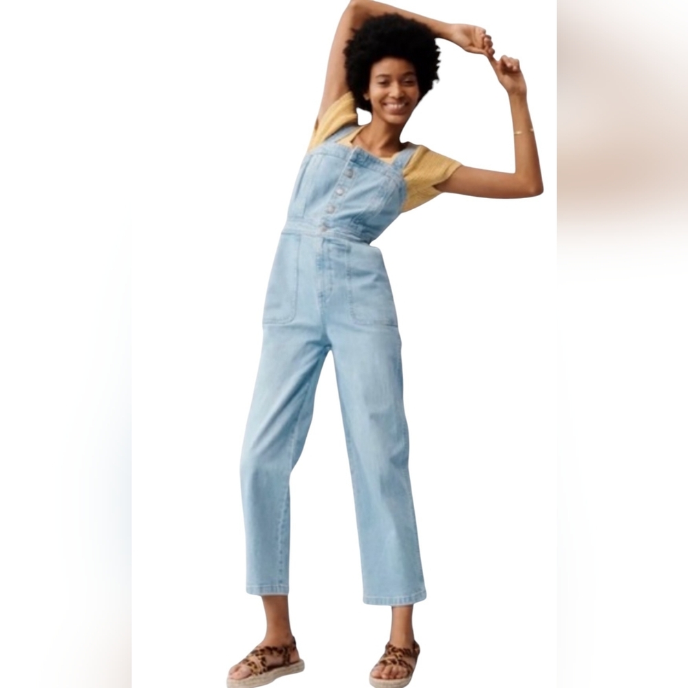 Madewell Denim Jumpsuit Light Wash Wide Leg Button Front Utility Romper J1870 - Picture 5 of 12